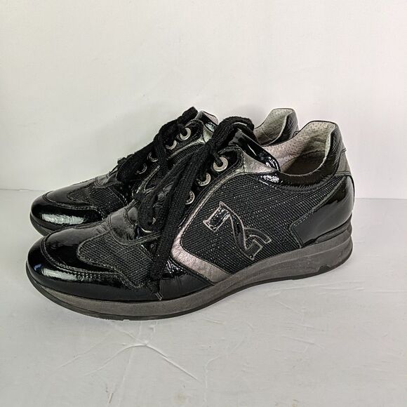 Nero Giardini Black Patent Leather Sneaker Trainer Shoe Women Size 39 US 8.5 - Picture 7 of 10